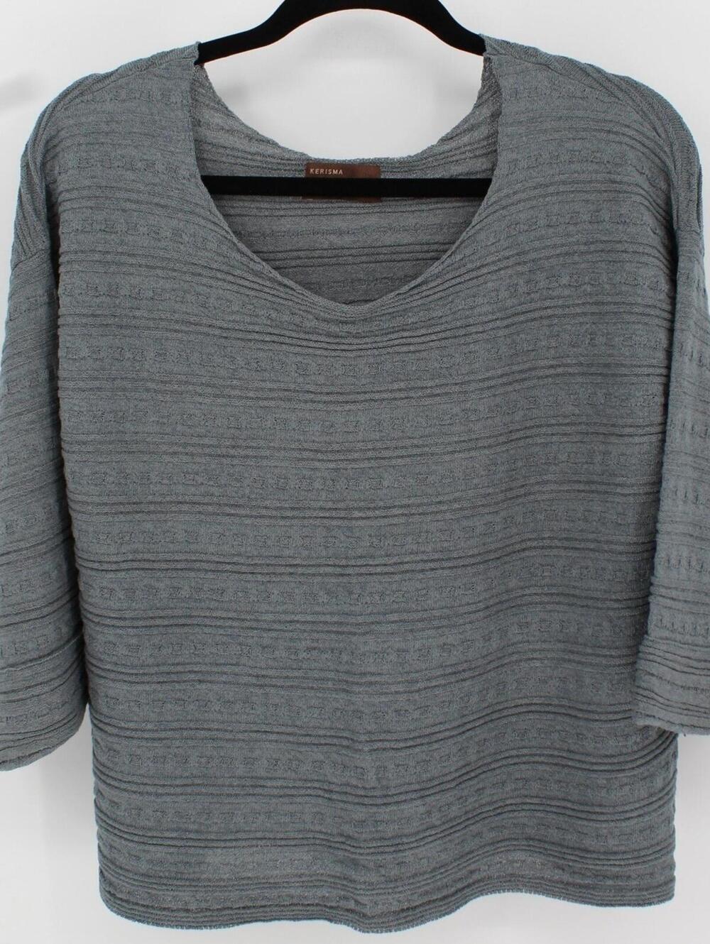 NEW Kerisma S/M Oversized Steel Gray Textured Ribbed 3/4 Sleeve Boho Sweater NWT